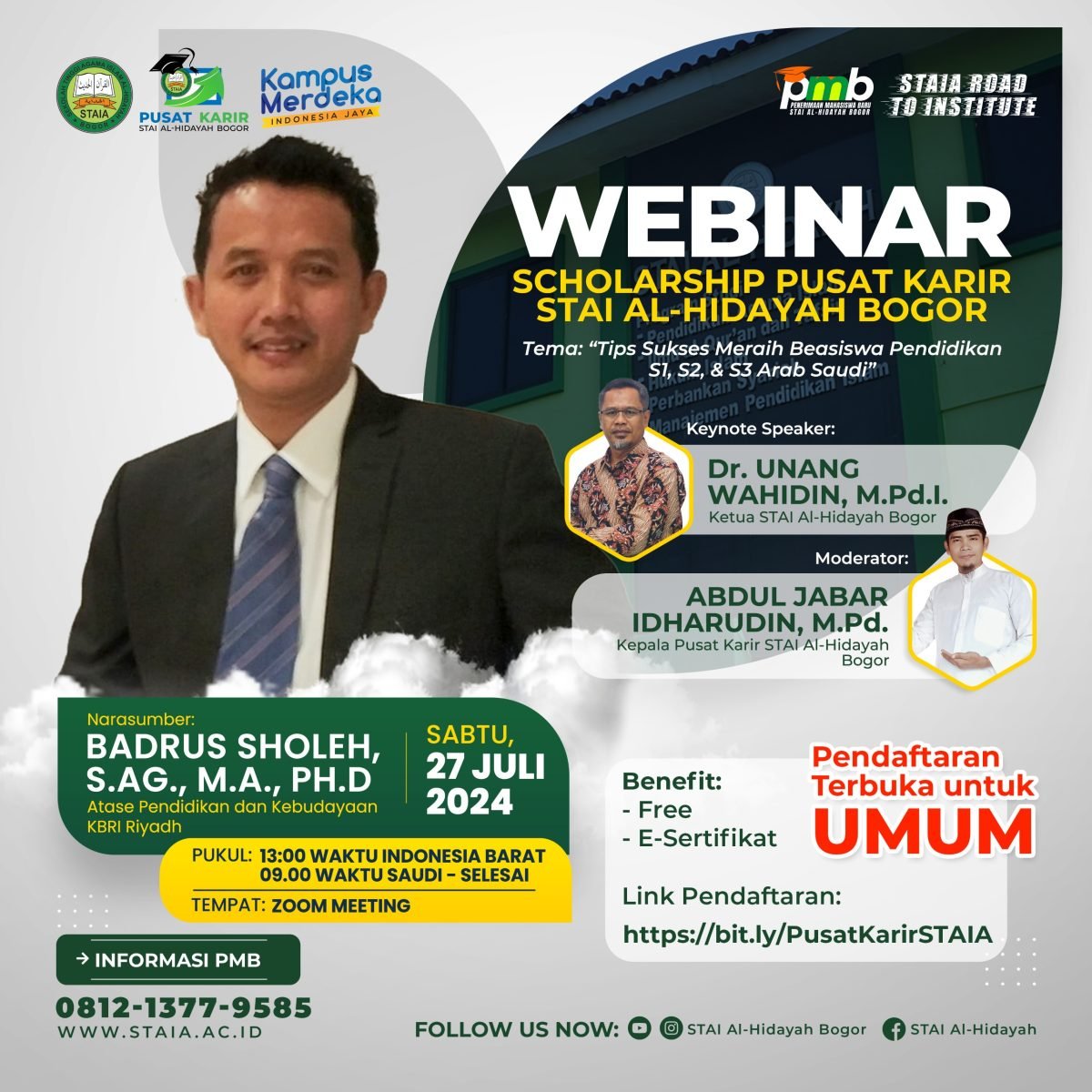 Webinar Pusat Karir STAI Al-Hidayah Bogor: Strategi Sukses Meraih Beasiswa Pendidikan S1, S2, dan S3 di Arab Saudi